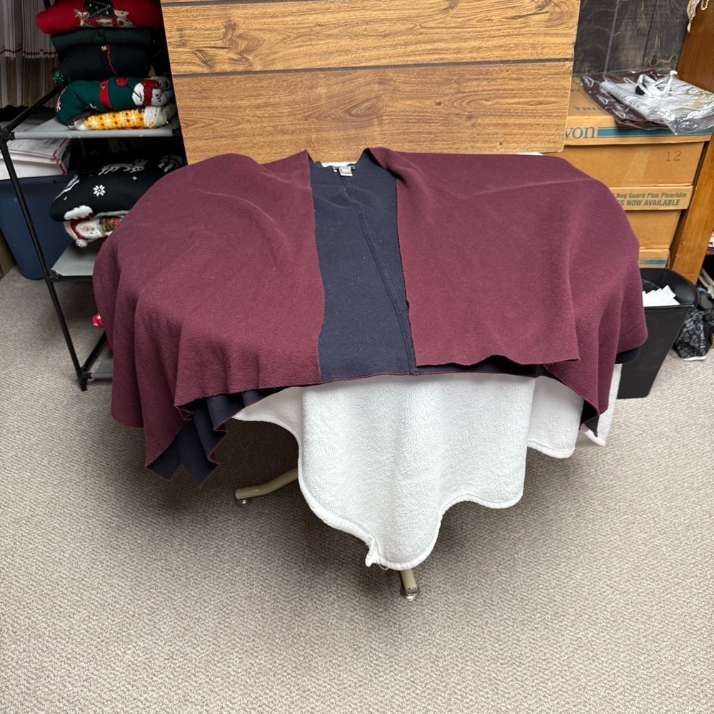 Martha Stewart one size Missy Asymmetrical Poncho Sweater burgundy very heavy - Picture 2 of 6